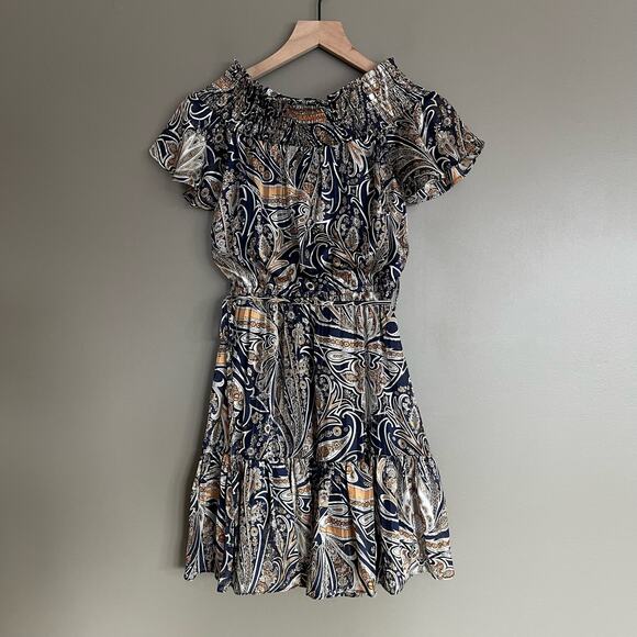 Lulu's Always Right Multi Print Off Shoulder Mini Dress Size XS Ruffle Hem Chic - Picture 4 of 16